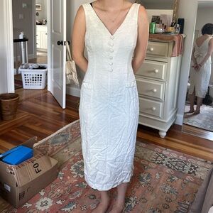 Gorgeous small cream vintage 1980s midi dress with an open tie back